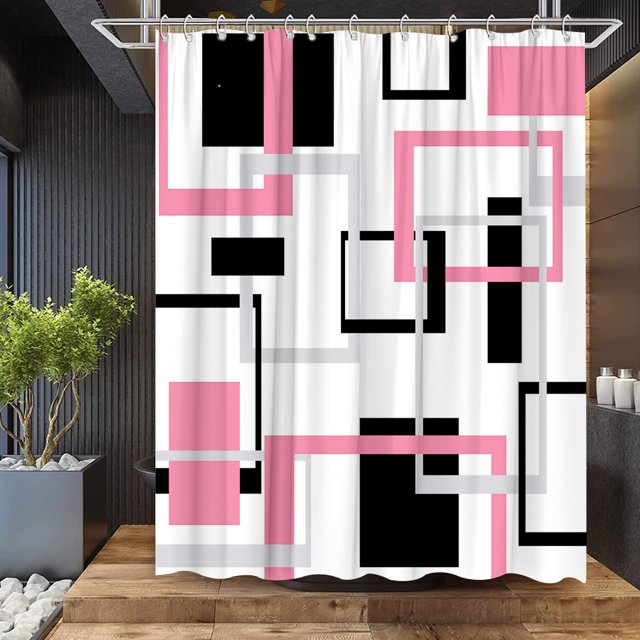 Abstract Geometric Black White Red Shower Curtain 3D Block Square