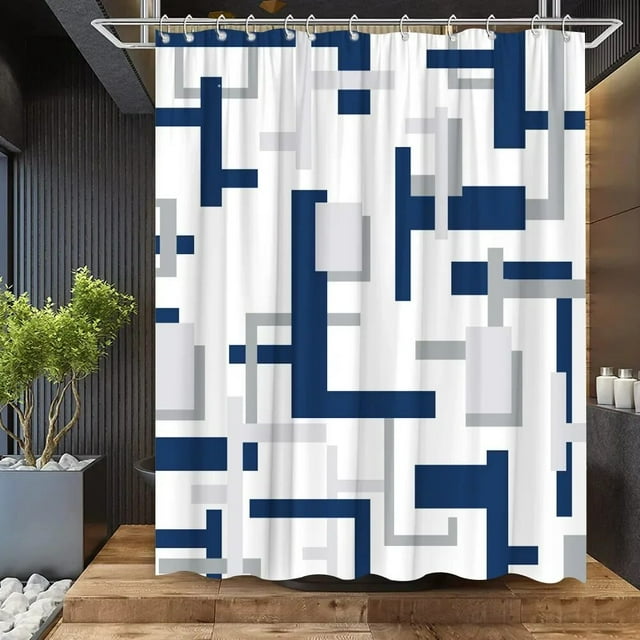Abstract Geometric Black White Red Shower Curtain 3D Block Square