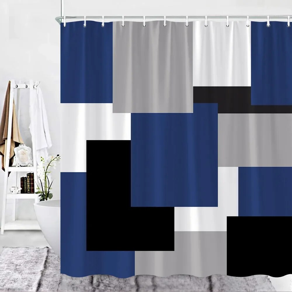 Abstract Geometric Black White Red Shower Curtain 3D Block Square