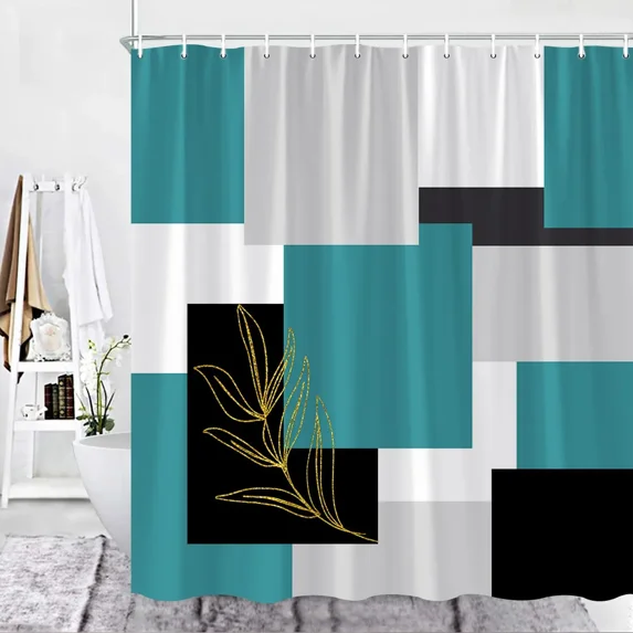 Abstract Geometric Black White Red Shower Curtain 3D Block Square Elegant Frame Modern r Fabric Bathroom with Hook Grey