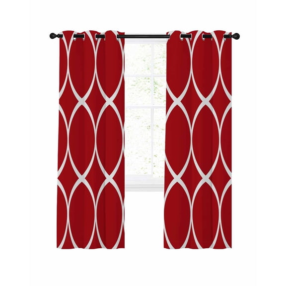 Abstract Geometric Blackout Curtains 45 Inch Length White Twisted Lines Red Background Thermal Insulated Window Curtain Window Drapes 2 Panels for Bedroom Living Room 52"Wx45"L