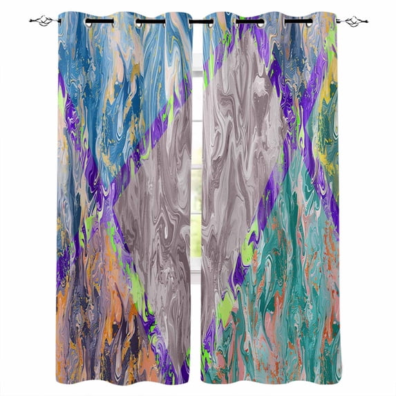 Abstract Geometric Blackout Curtains 54 Inches Long for Bedroom, Modern Marble Abstract Art Aesthetics Thermal Insulated Room Darkening Black Out Window Curtain Panels Grommet Drapes for Living Room