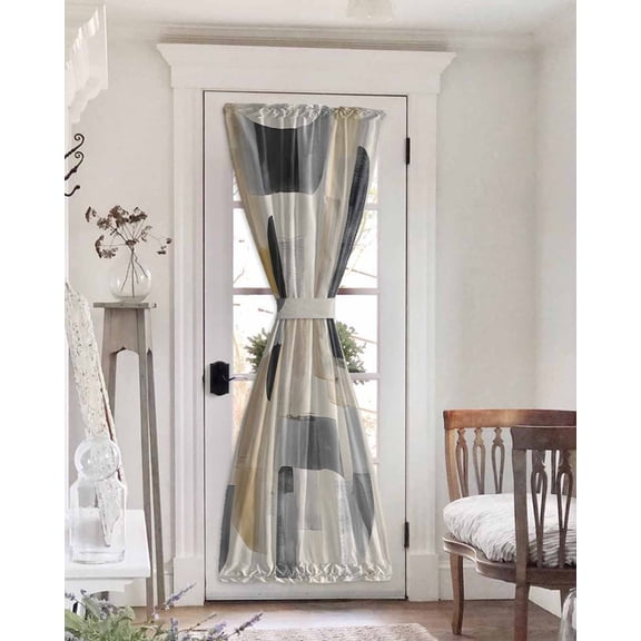 Abstract Geometric Blackout Curtains French Door Curtains for Door Window, Modern Color Blocks Brown Beige Privacy Drapery for Patio/Sidelight Doors, 1 Panel with Tieback, 25 x 72 Inches
