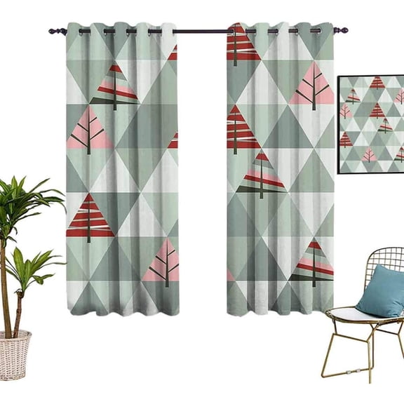 Abstract Geometric Blackout Curtains, Retro Triangles Trees Printed Drapes, Window Curtains, Thermal Insulated Drapes Darkening Window Curtain for Bedroom Living Room 42"W x 108"L (Pack of 2)