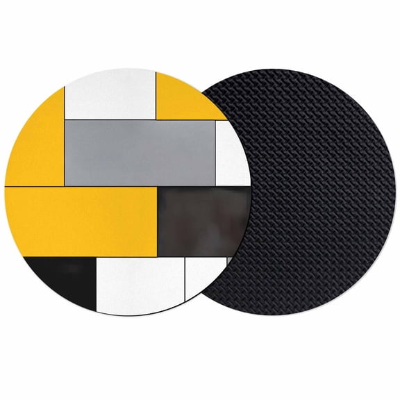Abstract Geometric Block Pattern Coasters for Drinks,Absorbent Non Slip Rubber Drink Coasters Set of 2 for Cup,Table,Bar,Home Decor, Yellow White Gray