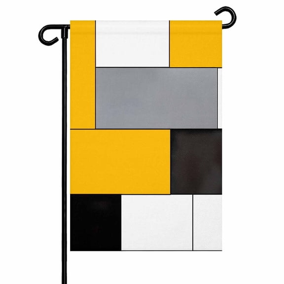 Abstract Geometric Block Pattern Garden Flags for Outside Yellow White Gray Double Sided Yard Flags Outdoor House Decoration, Small 12X18 Inch,