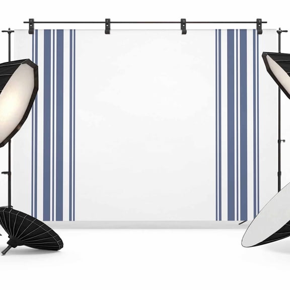 Abstract Geometric Blue Stripe Backdrop for Photography, Fabric Photo Background Backdrop, White Backdrop Photo Booth Background for Portrait Photoshoot Video Wedding Studio Decoration Banner 7x5ft