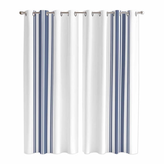 Abstract Geometric Blue Stripe Kitchen Curtains 84 Inch Length, White Backdrop Grommet Top Bedroom Living Room Curtains, Light Filtering Cafe Curtain Drapes 2 Panels Set 84''x84''
