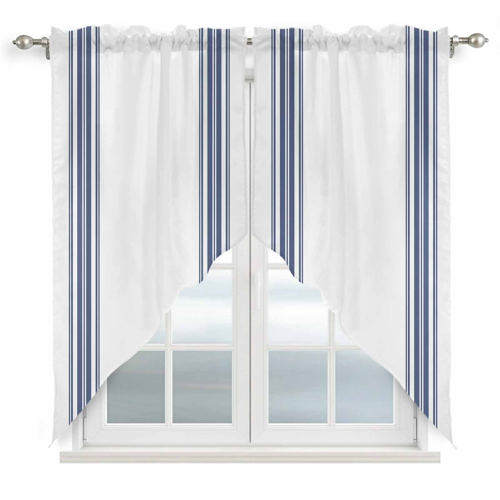 Abstract Geometric Blue Stripe Kitchen Window Curtains, Swag Curtains ...