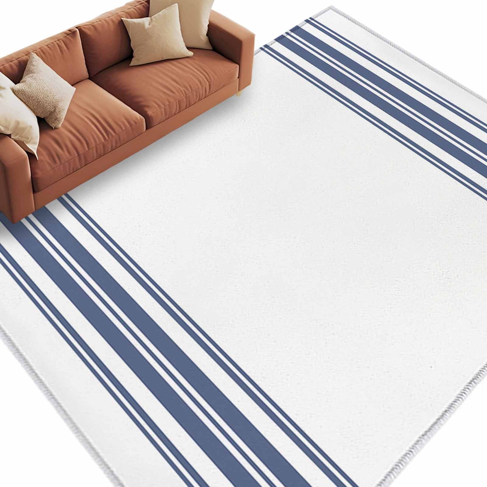Abstract Geometric Blue Stripe Large Area Rugs for Bedroom Living Room ...