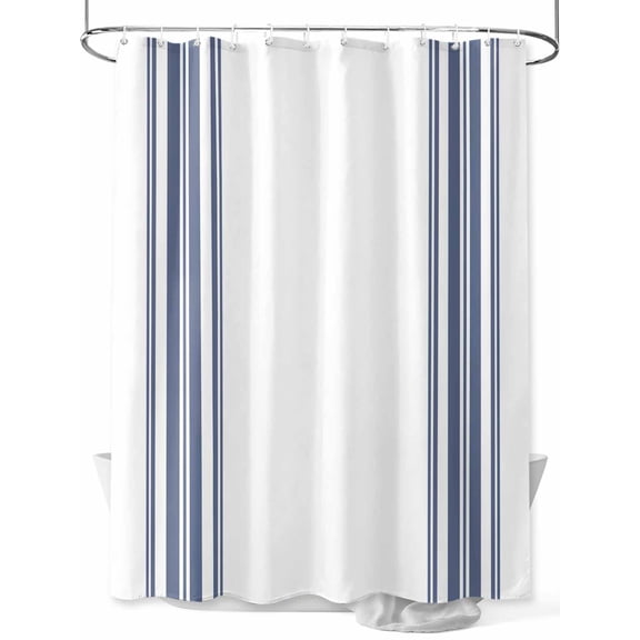 Abstract Geometric Blue Stripe, Small Stall Shower Curtain, Waterproof Shower Curtains for Bathroom, White Backdrop Washable Fabric Cloth Bath Curtain for Bathtub Decoration with Hooks 36x72 Inches