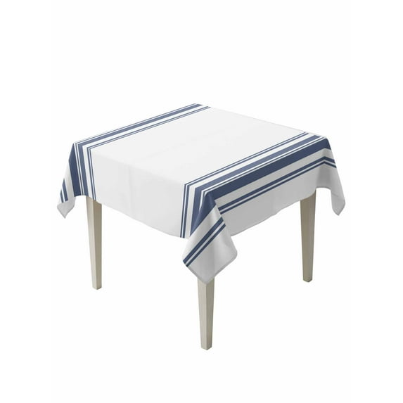 Abstract Geometric Blue Stripe Table Cloth, White Backdrop Waterproof Tablecloth for Square Tables, Reusable Washable Fabric Table Cover for Restaurant Kitchen Dining Tables 60"x60"