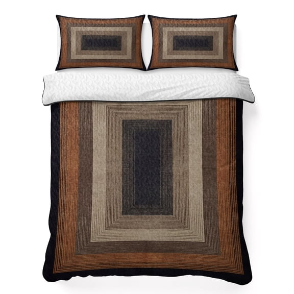 Abstract Geometric California King Quilt Bedding Set, Black and Brown Wood Grain Texture Border Lightweight Comforter with 2 Pillow Shams Bedroom Bedspread Set Home Decor for All Seasons