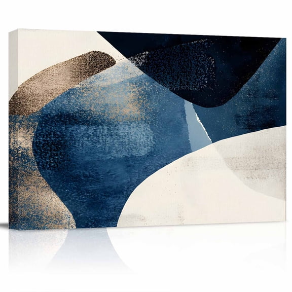 Abstract Geometric Canvas Print Wall Art Blue Gold Black Dynamic Texture Pictures Painting Morden Artwork for Living Room Bedroom, Ready to Hang - 12"x16"