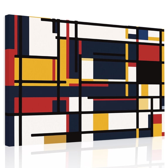 Abstract Geometric Canvas Print Wall Art, Blue Orange Red Blocks Wall ...