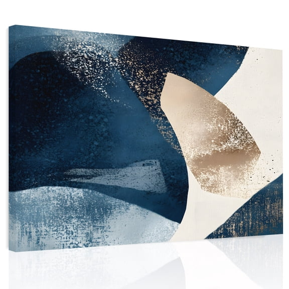 Abstract Geometric Canvas Print Wall Art, Dynamic Deep Blue Gold Art Wall Decor Modern Artwork Paintings Pictures for Living Room Framed and Stretched Ready to Hang, 16" x 20"