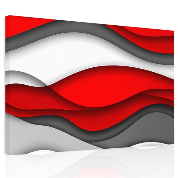 Abstract Geometric Canvas Print Wall Art, Red Gray Gradient Waves Contemporary Wall Decor Modern Artwork Paintings Pictures for Living Room Framed and Stretched Ready to Hang, 16" x 20"