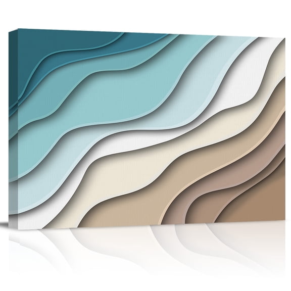 Abstract Geometric Canvas Print Wall Art Teal Brown Gradient Waves Beach Pictures Painting Morden Artwork for Living Room Bedroom, Ready to Hang - 12"x16"