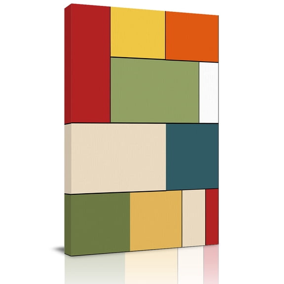 Abstract Geometric Canvas Wall Art for Living Room, Colorful Color Block Plaid Contemporary Wall Decor Framed Artwork Pictures Ready to Hang for Bedroom Office Home Decor