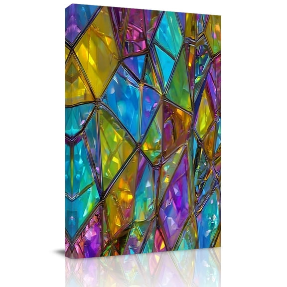 Abstract Geometric Canvas Wall Art for Living Room, Rainbow Gradient Crystal Color Blocks Modern Wall Decor Framed Artwork Pictures Ready to Hang for Bedroom Office Home Decor