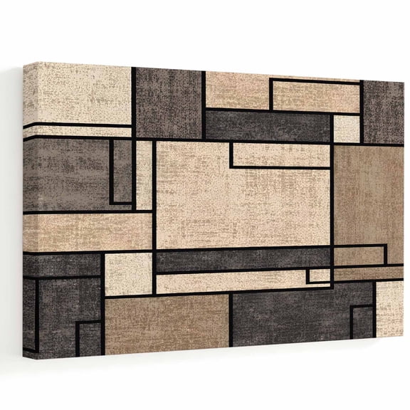 Abstract Geometric Canvas Wall Art, Minimalist Brown Beige Rectangle Block Wall Art Prints Artwork Framed Canvas Ready to Hang Art Pictures for Bathroom Bedroom Entry Desk Corner 10" x 8"