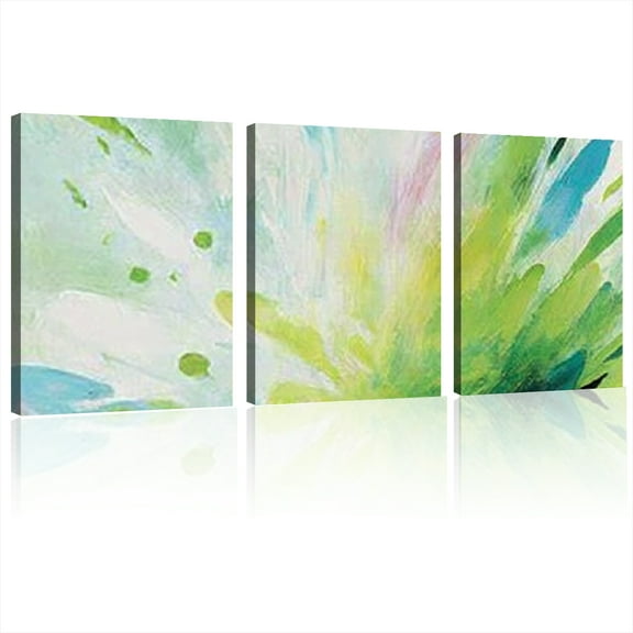 Abstract Geometric Canvas Wall Art - Modern Minimalist, Green Blue White Golden Accents, Horizontal Oil Painting for Living Room, Bedroom, Office Decor, Living Room Decor12*16inch*3pcs