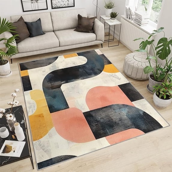 Abstract Geometric Carpet Watercolor Geometric Striped Rug Mid Century Bohemian Minimalist Rug Machine Washable Rugs For Living Room Children's Room 2x3ft