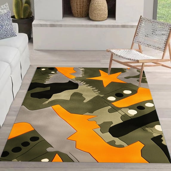 Abstract Geometric Carpet for Living Room Orange Sofa Coffee Table Beside Rug Modern Cloakroom Balcony Anti-slip Decor Floor Mat