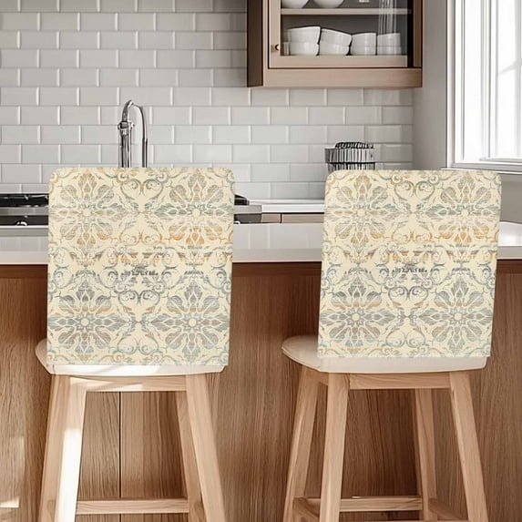 Abstract Geometric Chair Covers Set of 8 Floral Yellow Bohemia Style Chair Back Covers Stretch Removable Washable Slipcovers Protector for Dining Room Kitchen Party Decor