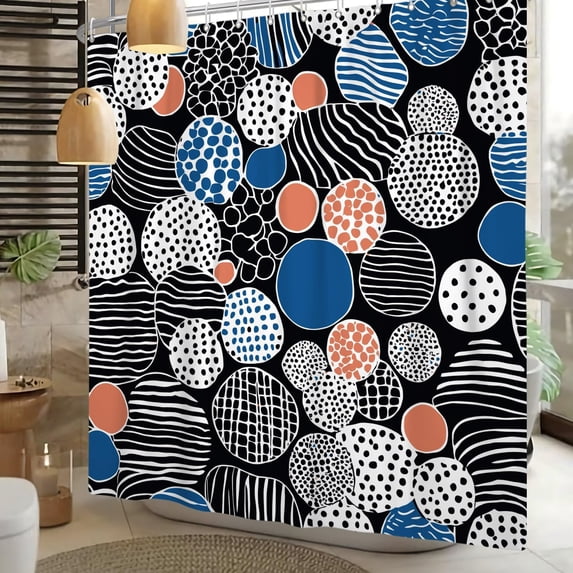 Abstract Geometric Circle Shower Curtain,Modern Boho Geometry Polka Dot Aesthetic Shower Curtains,Waterproof Cloth Art Fabric Bathroom Decor Curtain Set with Hooks 72x72 inch