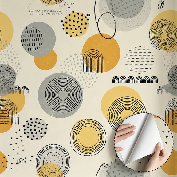 Abstract Geometric Circle Wallpaper Modern Boho Minimalist Aesthetic Peel and Stick Wallpaper Contact Paper Waterproof Home Decor for Bedroom Living Room Kitchen Cabinet Dorm Room Shelf 17.7 * 118 in