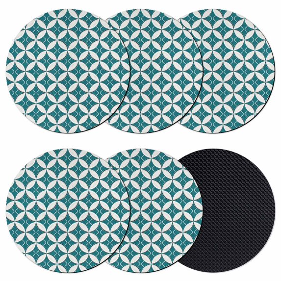 Abstract Geometric Coasters Set of 6, Absorbent Coasters for Drinks, Vintage Rhombus Circle Texture Green Coaster for Desk Coffee Table Protection, Home Decor House Warming Gifts 4"