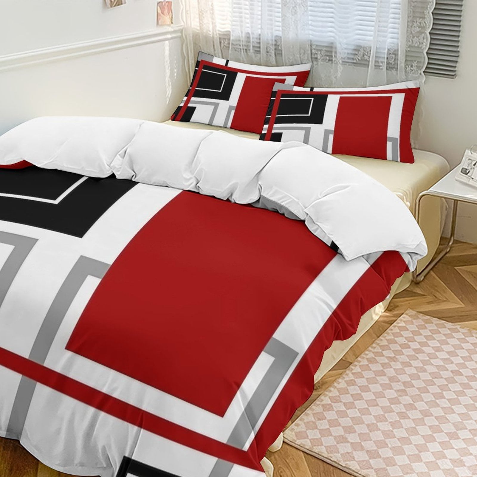 Abstract Geometric Color Duvet Cover Set Themed Multicolor Polyester Bedding Set for Bedroom Decoration