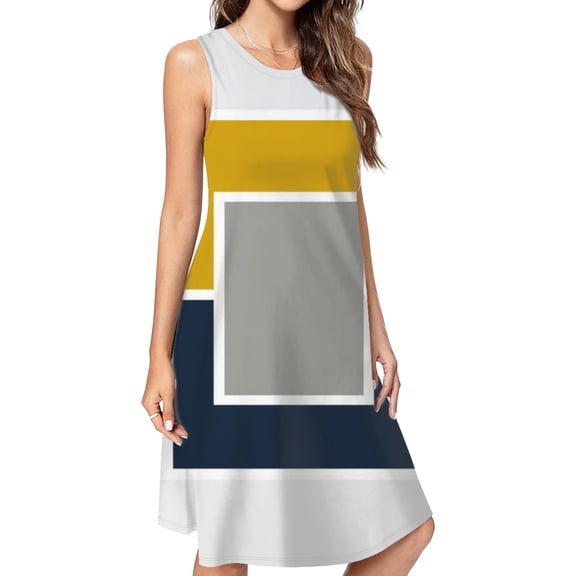 Abstract Geometric Color Block Art Casual Sleeveless Loose Sundress Dress For Women Summer Dress Daily Woman