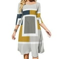 thumbnail image 1 of Abstract Geometric Color Block Art Flare Dress Square Neck Dress Elegant Female Fashion Printed Dress, 1 of 9