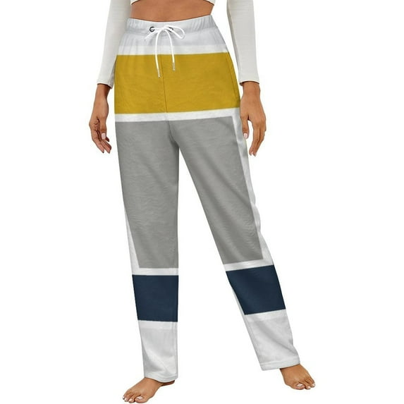 Abstract Geometric Color Block Art Winter Female Pants Flannel High Waist Women Pants Lady Warm Straight Leg Plush Trousers