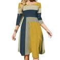 thumbnail image 1 of Abstract Geometric Color Block Design Flare Dress Square Neck Dress Elegant Female Fashion Printed Dress, 1 of 9