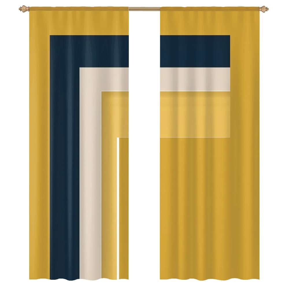 Abstract Geometric Color Block Design Sheer Window Curtains for Living ...
