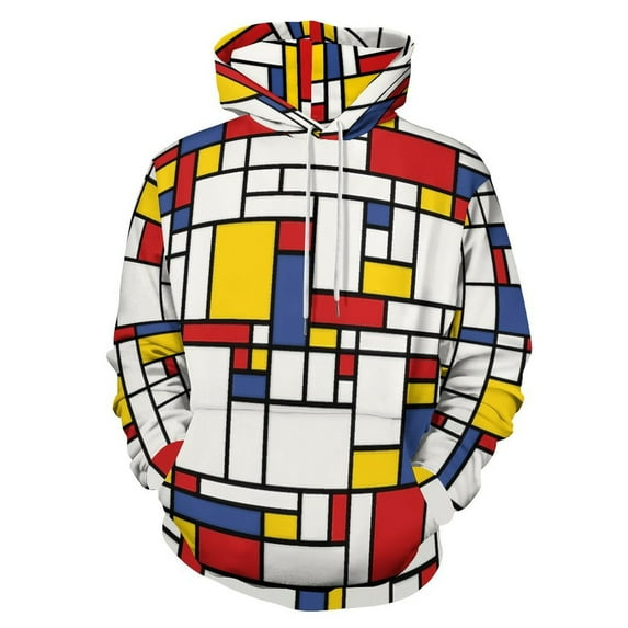 Abstract Geometric Color Men's Women Vintage 3D Hooded Sweatshirt - All-Season Loose Fit Streetwear