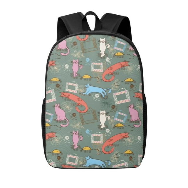 Abstract Geometric Colorful Cat Backpack for School, 17 Inches Bookbag