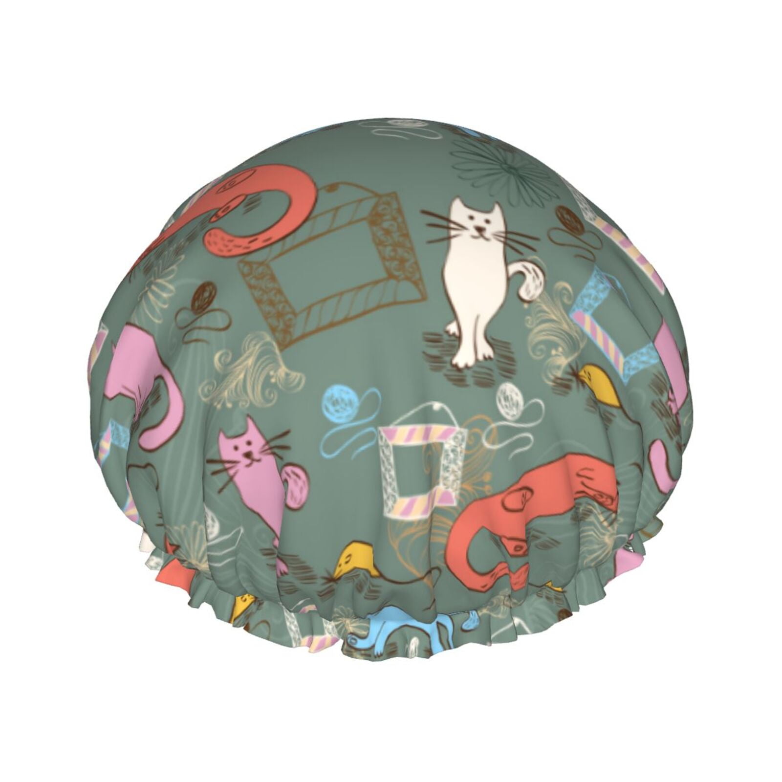 Abstract Geometric Colorful Cat Shower Caps for Women, Reusable Waterproof Shower Cap, Hair Cap