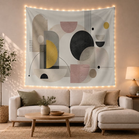 Abstract Geometric Composition on Off-White Background, Serene Minimalist for Art Lovers, Modern Decor Wall Art, Housewarming Gift, Tapestry Wall Hanging for Living Room and Bedroom