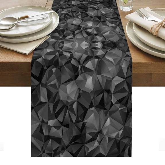 Abstract Geometric Cotton Linen Table Runner Dark Gray Stereotypic Modern Artificial Dining Table Runners for Home Decor Party Dining Room Restaurant Kitchen Party 13" x 60"