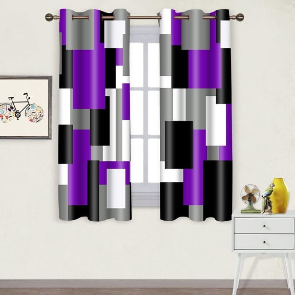 Abstract Geometric Curtains for Bedroom 42x63inch Modern Violet Black Blackout Curtains Insulated Room Darkening Window Drapes for Living Room 2 Panels