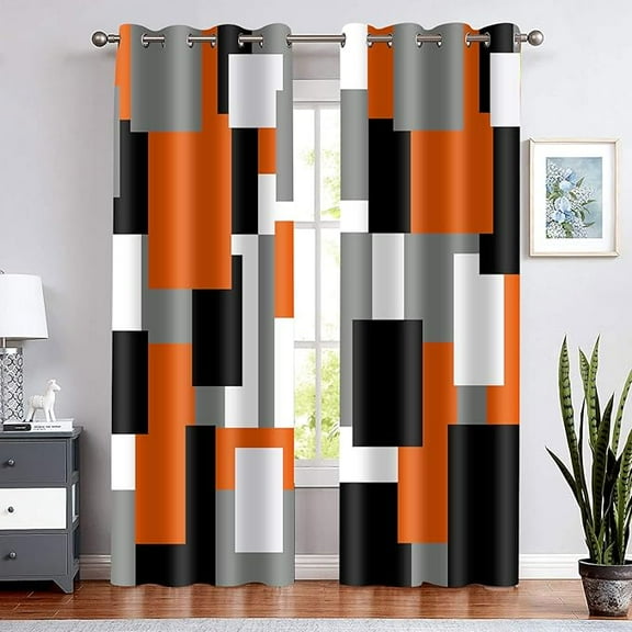 Abstract Geometric Curtains For Bedroom Modern Orange Black Blackout Curtains Insulated Room Darkening Window Drapes For Living Room 26"W x 45"L (Pack of 2)