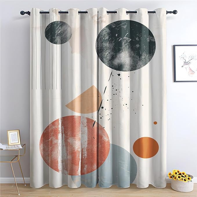 Abstract Geometric Curtains for Living Room, Circle Line Curtains ...