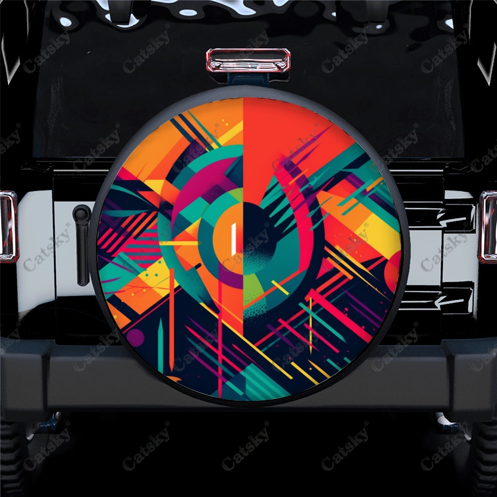 Abstract Geometric Design Polyester Universal Spare Wheel Tire Cover ...