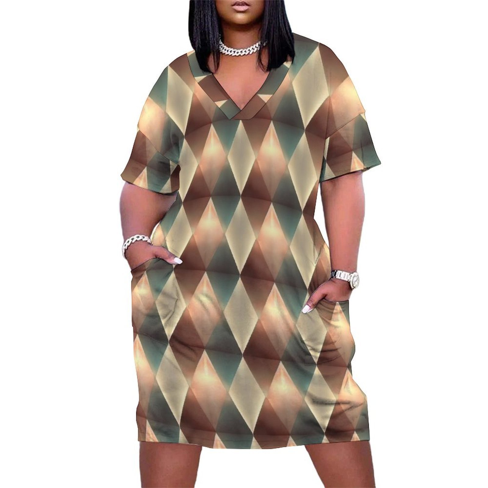 Abstract Geometric Diamond Pattern Loose Pocket Dress Dresses Summer ...