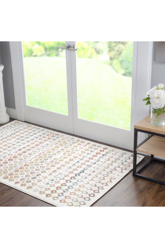 Abstract Geometric Diamonds Indoor Area Rug - 4 ft. x 6 ft., Bone-Tuscan by Blue Nile Mills