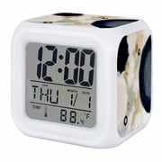 Abstract Geometric Digital Alarm Clock for Bedrooms,Smart LED Alarm Clock with 7 Color Changing Night Light,Boho Blue Green Beige Aesthetic Art Silent Wake Up Clocks for Sleep Study Cooking 3.2"x3.2"